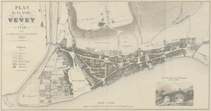 Kort over byen Vevey i 1726 af A. de Mandrot