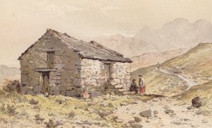 Hytte ved Ghorphwysfa, Nordwales (chromolitho) af Aaron Edwin Penley