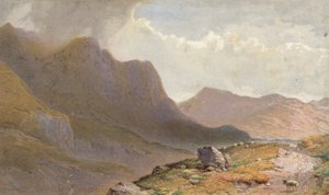 Scene mellem Capel Currg og Llyn Ogwen, ved Nant Frangons hoved, Nordwales (chromolitho)