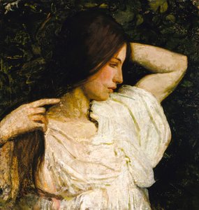 Pige arrangerer sit hår, 1918-1919. af Abbott Handerson Thayer