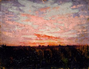 Solopgang eller solnedgang, studie til bog, Skjul farve i dyreriget, ca. 1905-1909. af Abbott Handerson Thayer