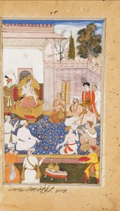 Bhishma rådgiver Yudhishthira om karakteren af de fire varnaer eller kaster, 1598 af Abdul Rahim Khan I Khana