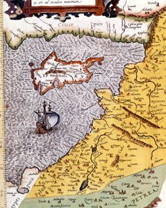 Historisk geografisk kort over Palæstina ifølge Atlas of Abraham Ortelius, Amsterdam