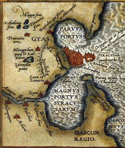 Den gamle havn i Syracusa på Sicilien efter Abraham Ortelius