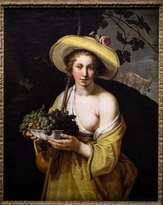 Bergere med en skål druer af Abraham Bloemaert