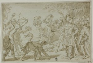 Romerske soldater stener en slange af Abraham Bloemaert