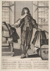 En betjent, der lægger sin Mesters luksuriøse tøj væk, fra midten til slutningen af det 17. århundrede. af Abraham Bosse