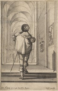 En herre set bagfra gå ind i en kirke, ca. 1629. af Abraham Bosse