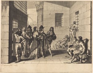 Fornemme folk besøger et fængsel af Abraham Bosse