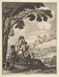 Illustration fra LAriane af Desmarets de Saint-Sorlin, Palamede on Horseback Confronts..., 1639. af Abraham Bosse