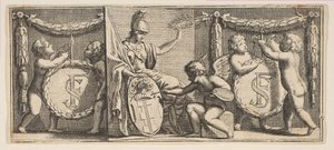 Minerva and the Arms of François Sublet de Noyers Malet af Geniu..., midten til slutningen af det 17. århundrede. af Abraham Bosse