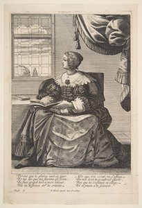 Siddende kvinde holder en bog og synger, midten til slutningen af det 17. århundrede. af Abraham Bosse