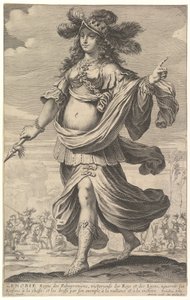 Zenobia, en illustration fra Pierre Le Moynes The Gallery of Strong Women, ca. 1647. af Abraham Bosse