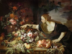 Kvinde med blomster og frugter. 1669