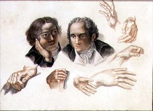 Studier af to herres hoveder og hænder af Abraham Constantin