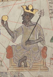 Detalje fra det catalanske atlas, ark 6, der viser Mansa Musa på tronen, 1375 af Abraham Cresques