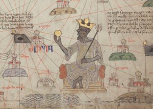 Detalje fra det catalanske atlas, ark 6, der viser Mansa Musa på tronen, 1375