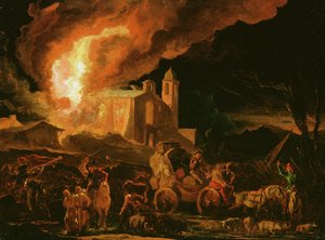 Soldater plyndrer et brændende kloster (olie på panel)