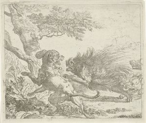 Porcupine angrebet af hunde Forskellige dyr (serietitel) af Abraham Danielsz. Hondius