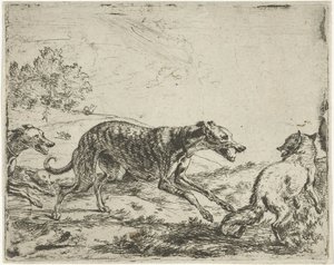 Fox og de tre hunde af Abraham Danielsz. Hondius
