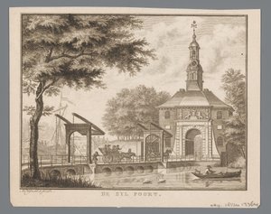 Udsigt over Zijlpoort i Leiden Zyl-porten (titel på objekt) af Abraham Delfos