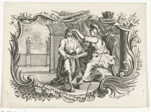 Minerva belønner eller ærer mennesket for hans arbejde, i kartouche