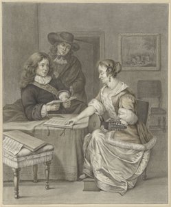 Et par laver musik, en mand ser på af Abraham Delfos
