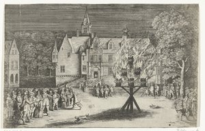 Bål ved besøg af prinsesse Maria Henrietta med prins Willem III i Breda, 1653 af Abraham Dircksz. Santvoort
