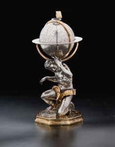 To enestående jord- og himmelkloder, støttet af Hercules og Atlas, Augsburg, 1697-99
