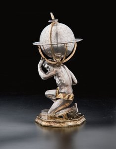 To enestående jord- og himmelkloder, støttet af Hercules og Atlas, Augsburg, 1697-99