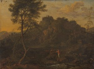Nymfe og hyrde laver musik i et landskab af Abraham Genoels (attributed to)