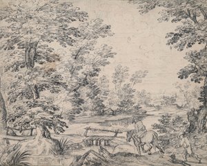 Landskab med mand til hest af Abraham Genoels