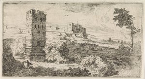 Landskab med firkantet tårn af Abraham Genoels