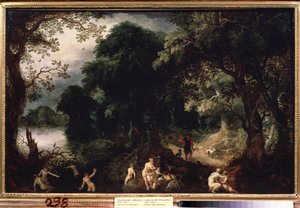 ""Diane et Acteon"" (Diana og Actaeon) Diane overraskede i badet af jægeren Acteon. Maleri af Abraham Govaerts (1589-1626) omkring 1620 Pushkin Museum Moskva