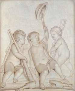 De tre keruber (grisaille), Putti med attributterne til Hercules og Mercury, 1767 af Abraham Hendrick van Beesten