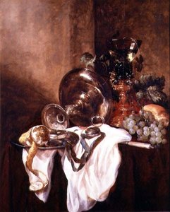 Stilleben med en frugt og en sølvkop (olie på panel) af Abraham Hendricksz van Beyeren