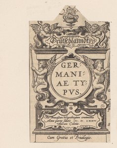 Cartouche met vier putti Cartouche af en kort fra Tyskland Tyskland Type af Tyskland (titel på objekt) Theatrum Orbis Terrarum (serietitel) af Abraham Hogenberg