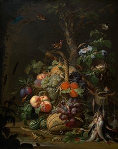 Stilleben med frugt, fisk og en rede, ca. 1675.