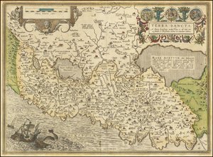 1584 kort - Terra Sancta, a Petro Laicstain perlustrata, et ab eius ore et schedis a Christiano Schrot in tabulam redacta af Abraham Ortelius