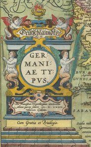 1608-kartouche med integreret vægt af Abraham Ortelius