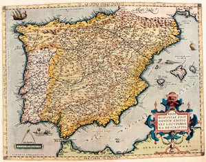 Beskrivelse af Spanien. Geografikort fra "Theatrum Orbis Terrarum" af Abraham Ortelius (1527-1598) af Abraham Ortelius