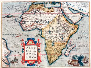 Beskrivelse af det afrikanske kontinent. Geografikort fra "Theatrum Orbis Terrarum" af Abraham Ortelius (1527-1598) af Abraham Ortelius