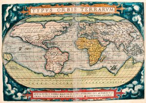 Jordkort (verdenskort) Geografikort fra "Theatrum Orbis Terrarum" af Abraham Ortelius (1527-1598) af Abraham Ortelius