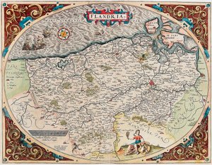 Flandern Geografikort over Flanderns territorium fra "Theatrum Orbis Terrarum" af Abraham Ortelius (Oertel, Ortell eller Ortel af Abraham Ortelius