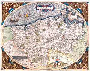 Frankrig (Region: Nord-Pas de Calais), Belgien (Region: Flamsk, nordvalonsk), Holland (Provins: Zeeland) af Abraham Ortelius