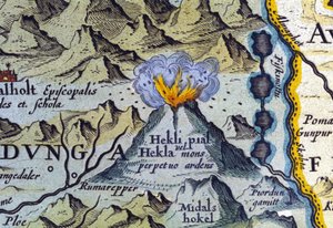 Hekla vulkan på Island. Atlas over Abraham Ortelius, Amsterdam 1588. af Abraham Ortelius