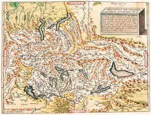 Schweiz Beskrivelse Aegidius Tschudo Auct. Geografisk kort over de schweiziske og franske alper inklusive søer fra "Theatrum Orbis Terrarum" af Abraham Ortelius (Oertel, Ortell eller Ortel af Abraham Ortelius