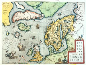 Irland, Storbritannien, Island, Norge, Sverige, Finland, Grønland af Abraham Ortelius