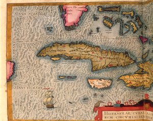Kort over Cuba og Jamaica, fra Theatrum Orbis Terrarum af Abraham Ortelius, trykt i Antwerpen af Abraham Ortelius