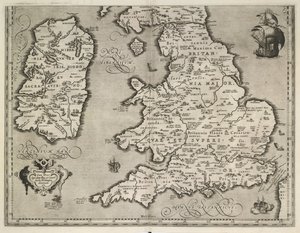 Kort over England, Wales og Irland, Theatrvm Orbis Terrarvm af Abraham Ortelius af Abraham Ortelius